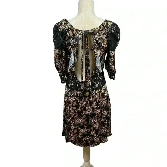 Free People Lucie Mini Dress in Black Combo With Lace Detail Size 8 - Picture 5 of 16